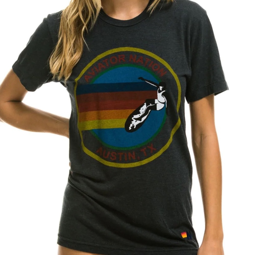NWT Aviator Nation Signature Austin Tee-shirt Charcoal XS